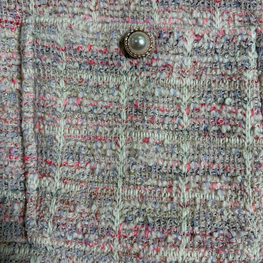 Alfred Dunner Woman 3X Magnolia Springs Pink Tweed Pearl Trim Cardigan Jacket